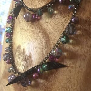 Candies multicolor necklace Aurora Borealis effect with black bow detail New NWT